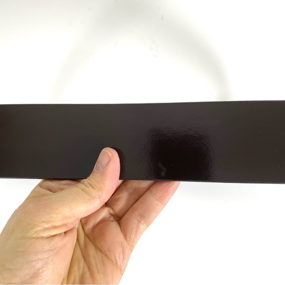 Dark Brown Glossy Leather Belt, Vintage Plain, Wide Chocolate Self Buckle - Picture 5 of 7